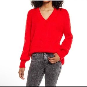 BP Oversized V-neck Fuzzy Tunic Sweater